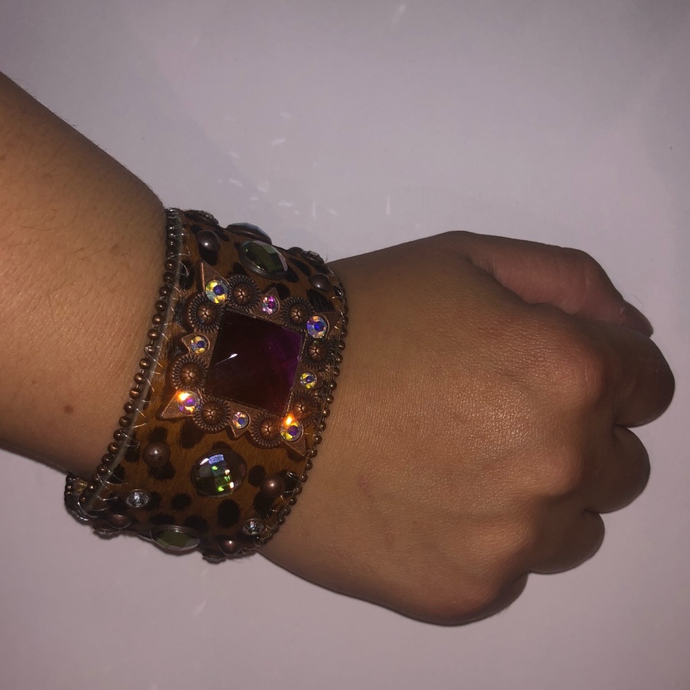 Leather Wrap Bracelet with Rhinestone Charms